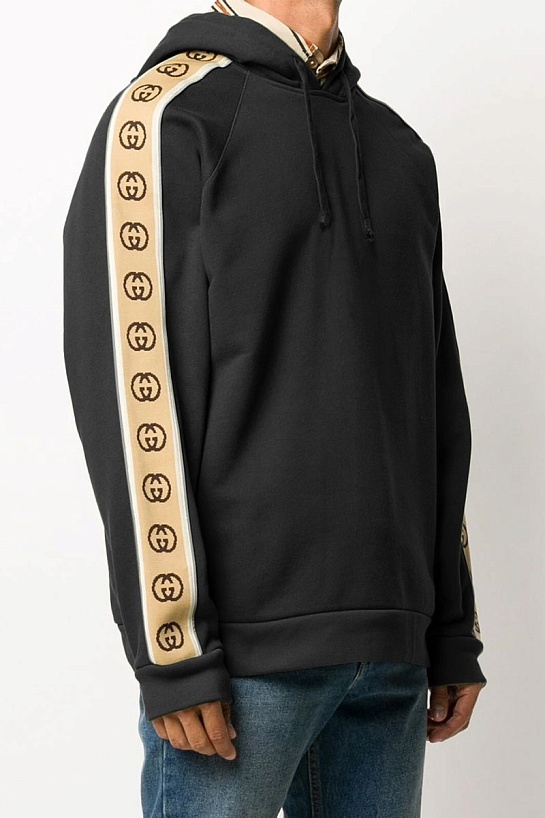 Чёрное оверсайз худи Gucci Interlocking G stripe