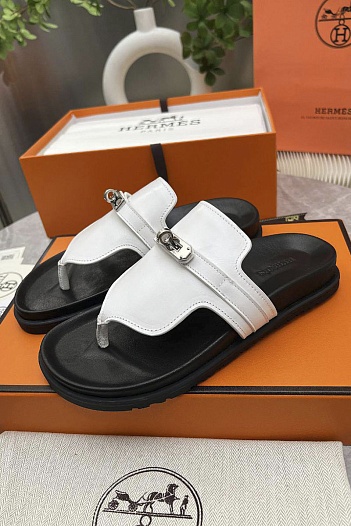 Женские кожаные шлёпанцы Hermes Empire premium   