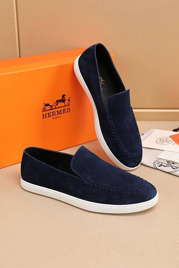 Мужские замшевые лоферы Hermes Julian - Navy   