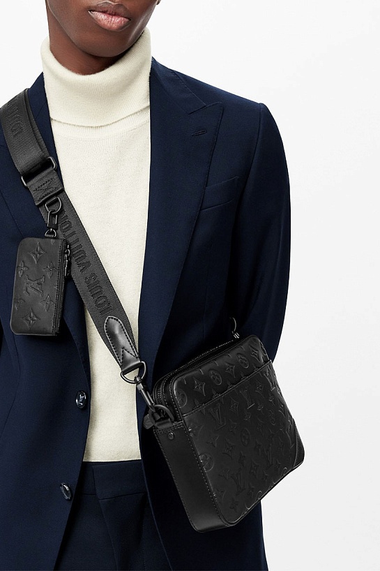 Кожаная сумка Louis Vuitton Duo Messenger Monogram Shadow 25x18 см