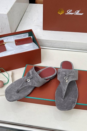 Женские замшевые шлёпанцы Loro Piana Premium - Grey   