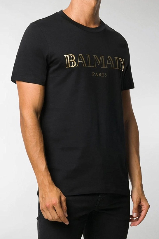 Чёрная футболка Balmain Paris gold logo-print