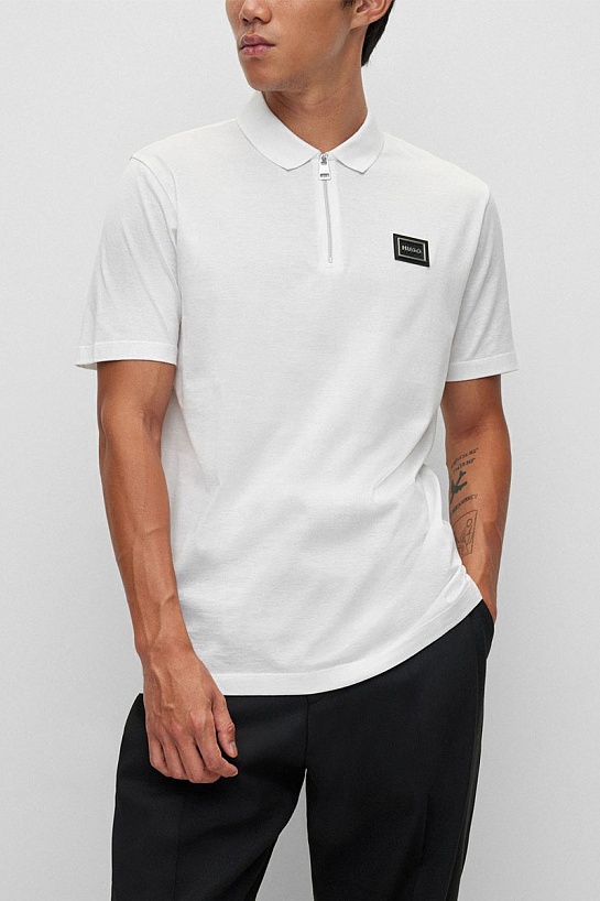 Мужское поло белого цвета Hugo Boss zip-neck