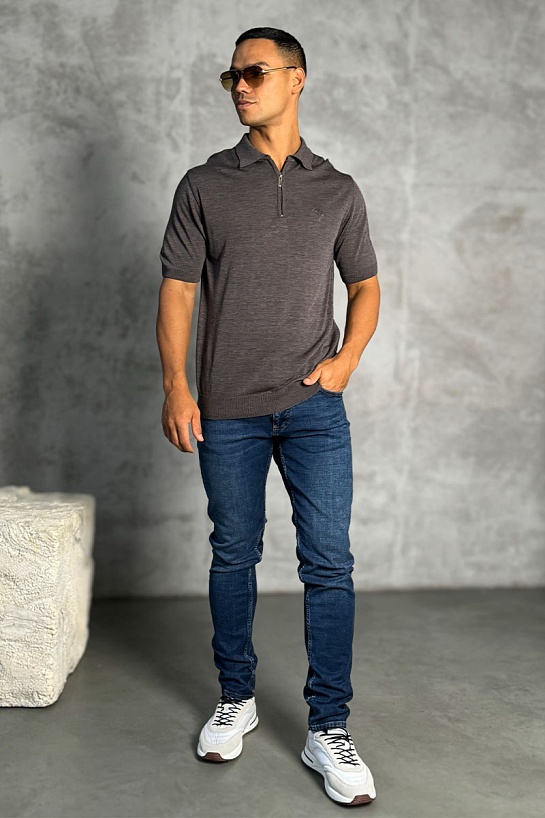 Мужское поло Stefano Ricci Eagle zip-neck - Brown