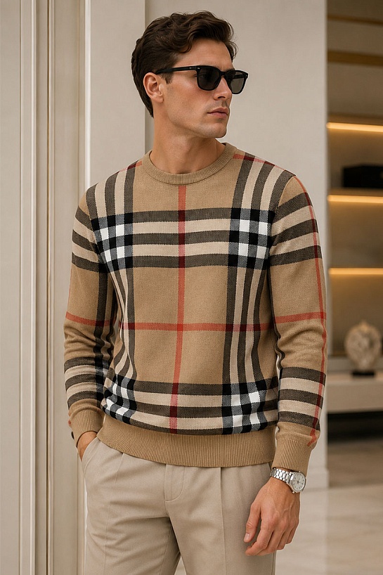 Мужская бежевая кофта Burberry check pattern