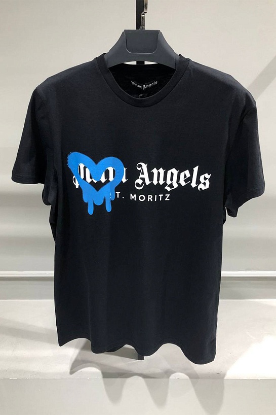 Чёрная оверсайз футболка Palm Angels St. Moritz Heart Sprayed