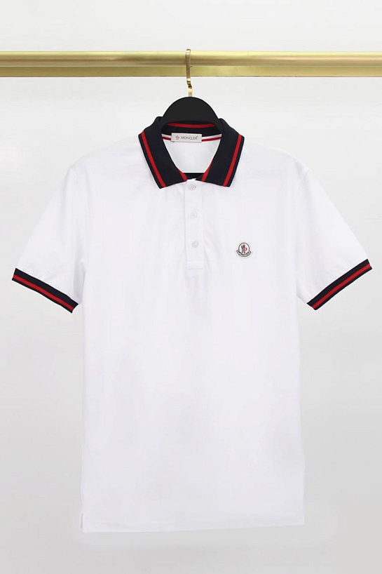 Мужское белое поло Moncler logo-patch