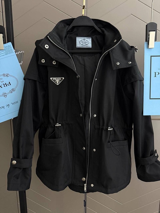 Женская нейлоновая ветровка Prada premium - Black
