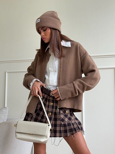 Женская кофта с шапкой Ganni бежевого цвета   