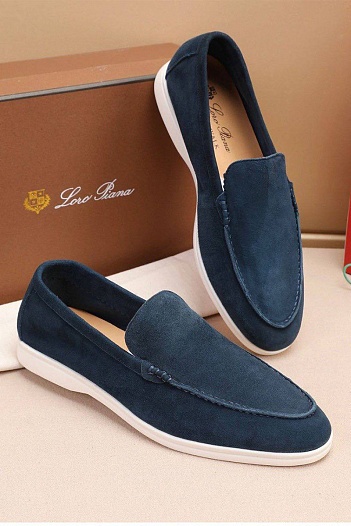 Мужские замшевые лоферы Loro Piana Summer Walk - Blue   