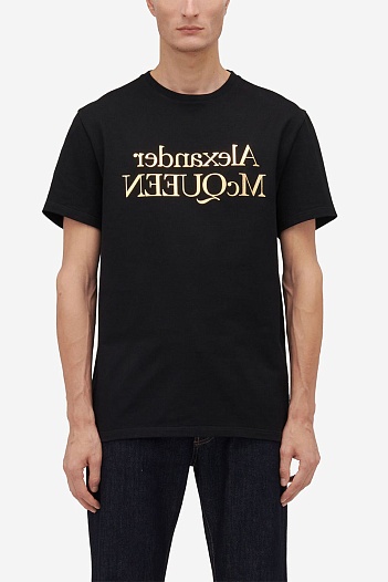 Мужская чёрная футболка Alexander McQueen Reverse logo   