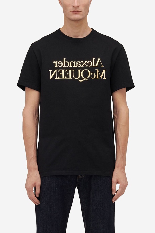 Мужская чёрная футболка Alexander McQueen Reverse logo