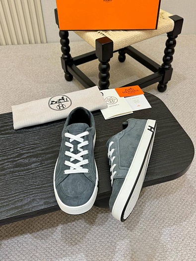 Мужские замшевые кроссовки Hermes Kid - Grey   