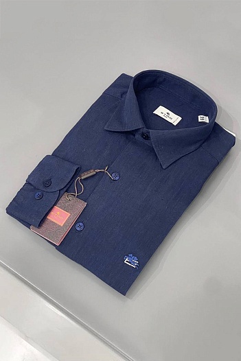 Тёмно-синяя льняная рубашка Etro Pegaso   