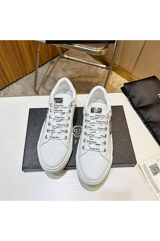 Мужские кожаные кроссовки Philipp Plein белого цвета
