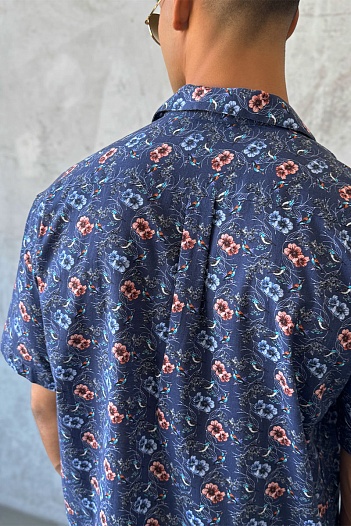 Мужская синяя рубашка Dolce & Gabbana floral-print   