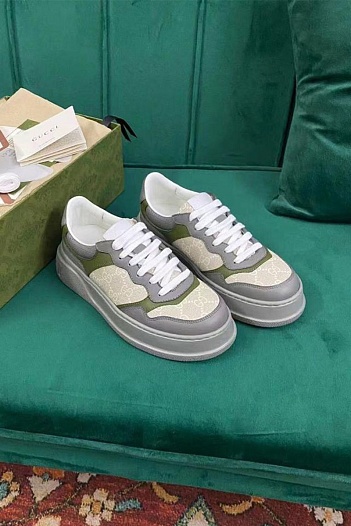 Мужские кожаные кроссовки Gucci - Grey   