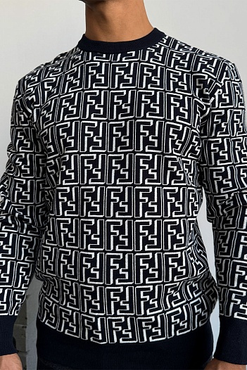Тёмно-синий джемпер Fendi FF Monogram   