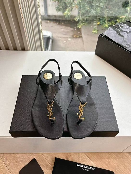 Женские кожаные сандалии Yves Saint Laurent Premium - Black