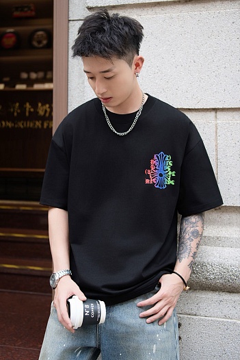 Чёрная оверсайз футболка Chrome Hearts Premium   