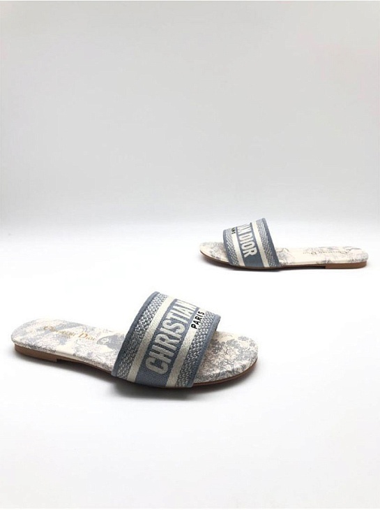 Женские шлепанцы Dior Dway Slide Embroidered Cotton