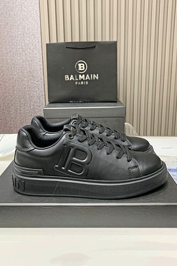 Кожаные кроссовки Balmain чёрного цвета   