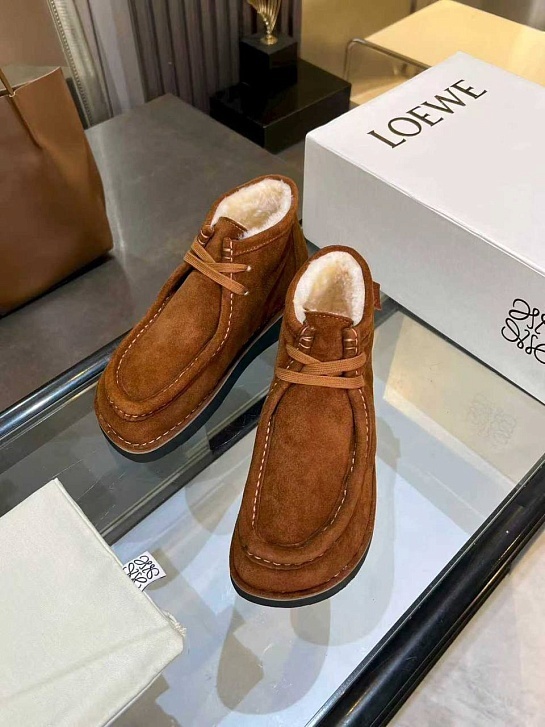 Женские ботинки с мехом Loewe premium - Chestnut