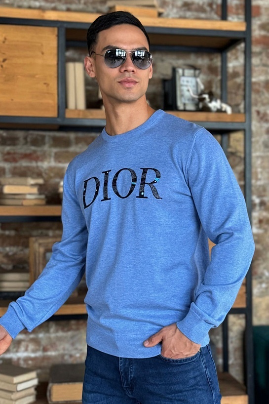 Мужская синяя кофта Dior logo-embroidered