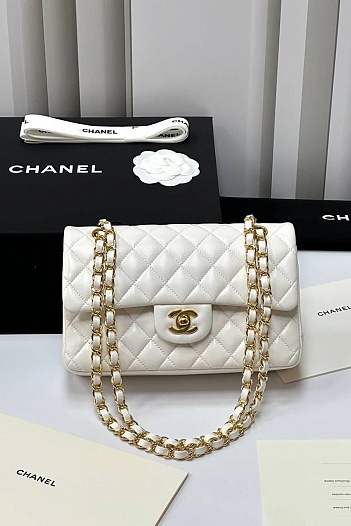 Женская кожаная сумка Chanel Premium 23x14.5x6 см - White / Gold   