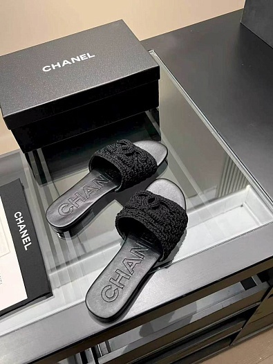 Женские кожаные шлёпанцы Chanel premium   