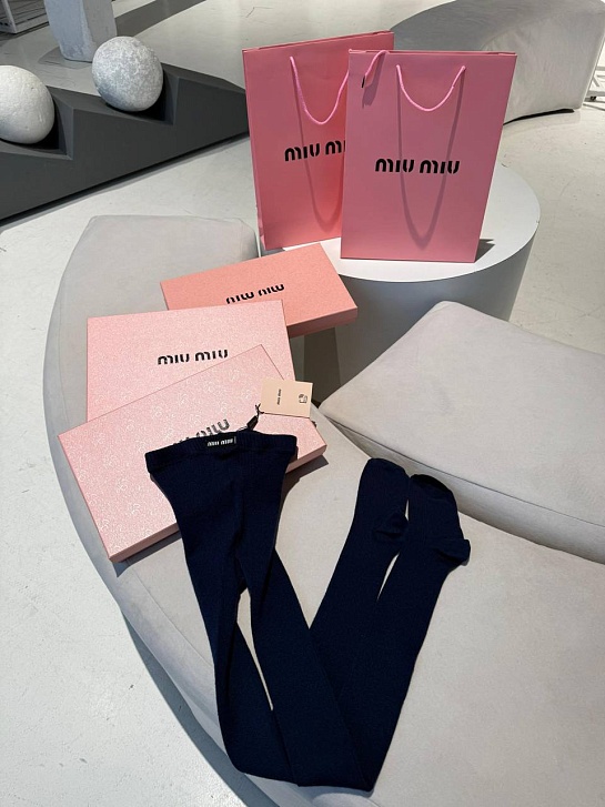 Женские кашемировые колготы MIU MIU синего цвета