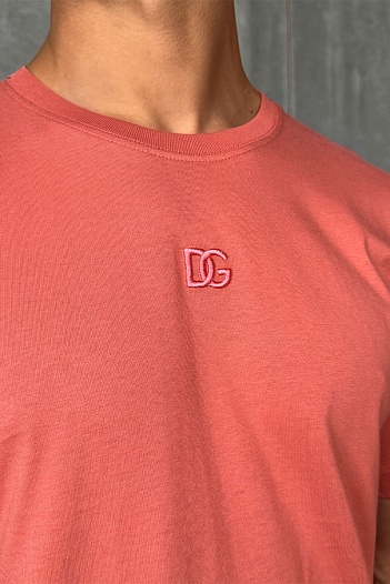 Мужская коралловая футболка Dolce&Gabbana embroidered-logo   