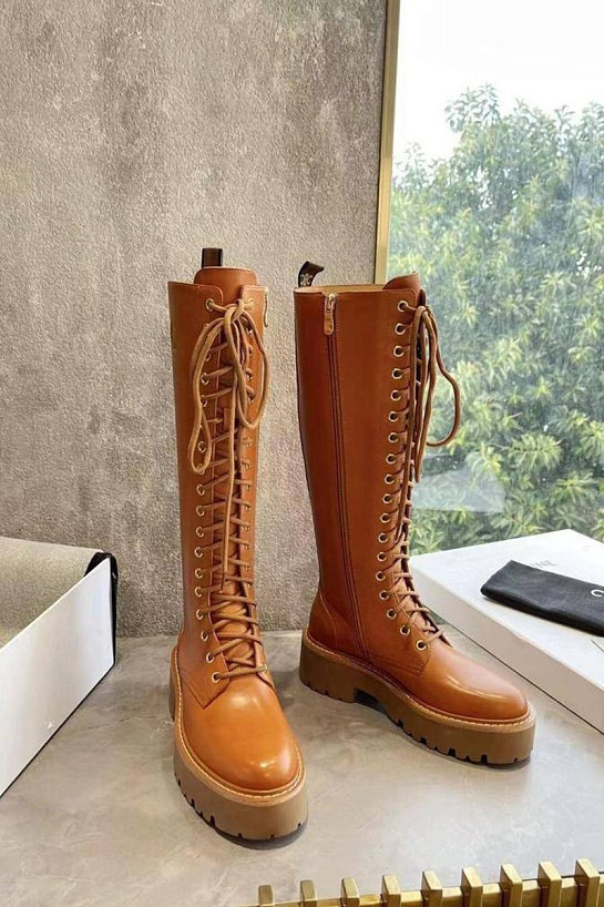 Женские кожаные сапоги Celine Premium - Brown