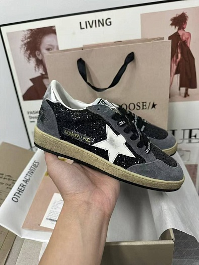 Женские кожаные кроссовки Golden Goose Ball Star Premium - Black / Grey   