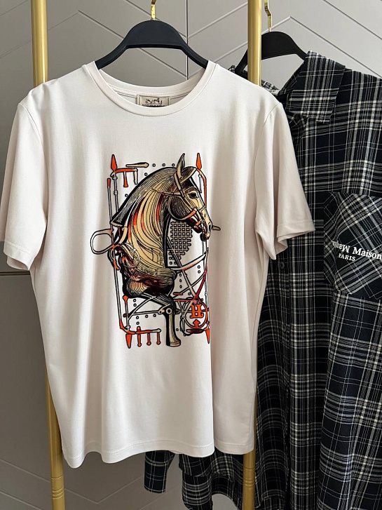 Бежевая женская футболка Hermes premium