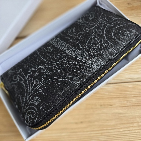 Кожаное портмоне Etro с узором пейсли 19x10 см