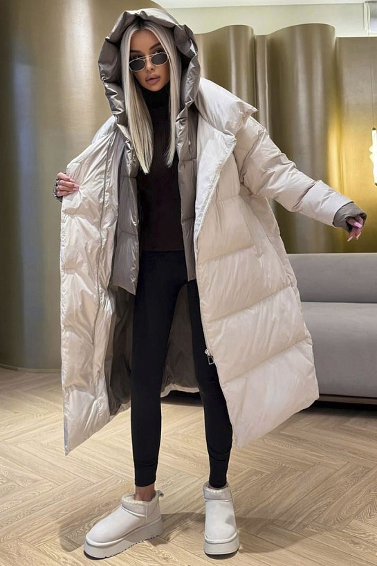 Женский пуховик с капюшоном Max Mara premium - Beige