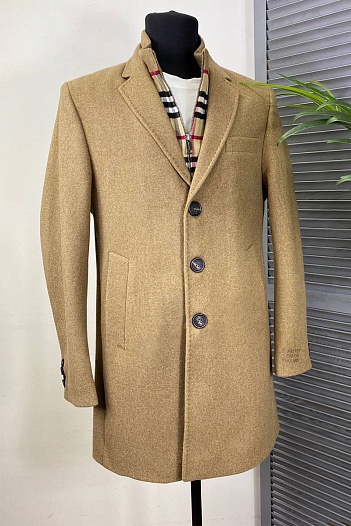 Бежевое мужское пальто Burberry London England logo-embroidered   