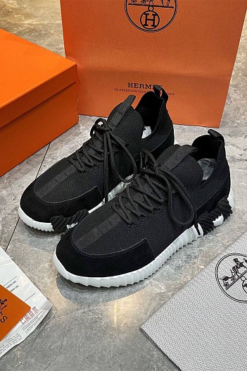 Текстильные кроссовки Hermes lift slip-on - Black / White   