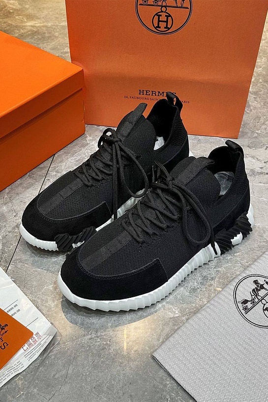 Текстильные кроссовки Hermes lift slip-on - Black / White