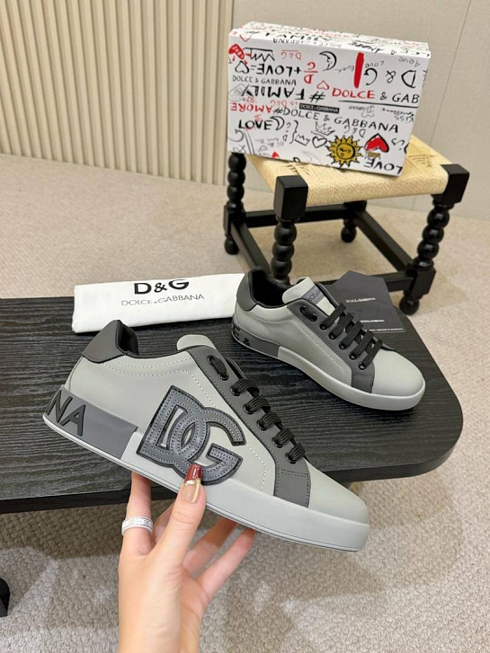 Кожаные кроссовки Dolce & Gabbana Portofino - Grey