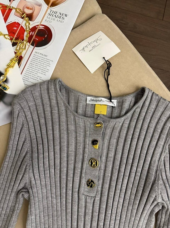 Женский трикотажный лонгслив Schiaparelli premium - Grey