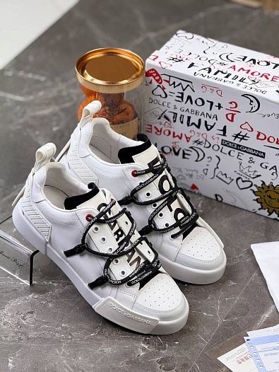 Белые кожаные кроссовки Dolce & Gabbana   