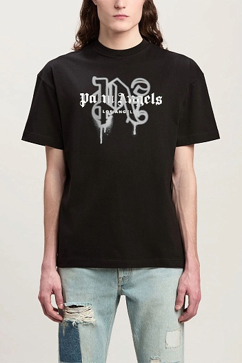 Чёрная футболка Palm Angels Los Angeles monogram spray   