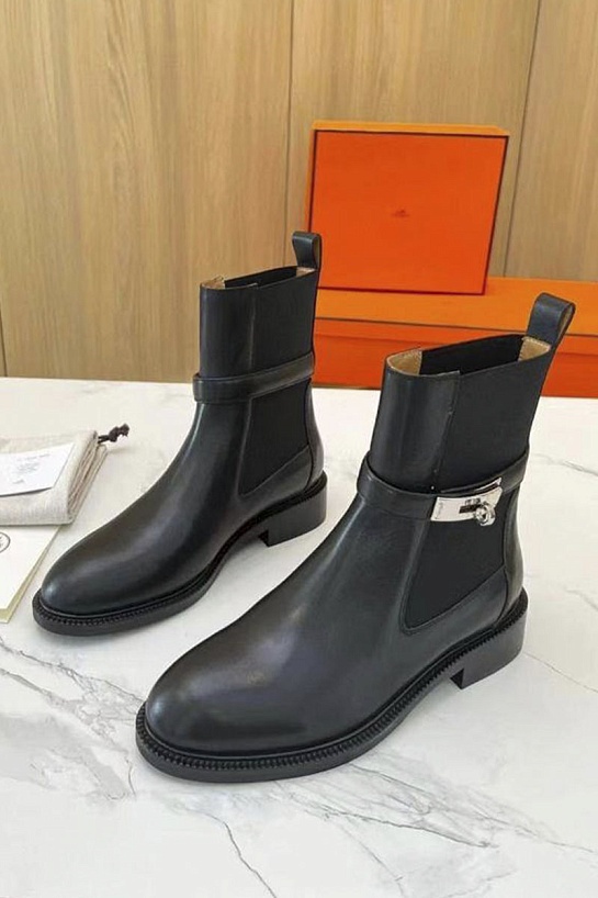 Женские кожаные сапоги Hermes premium - Black