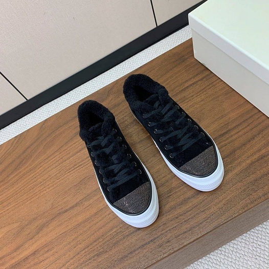 Женские кроссовки с мехом Brunello Cucinelli premium - Black   