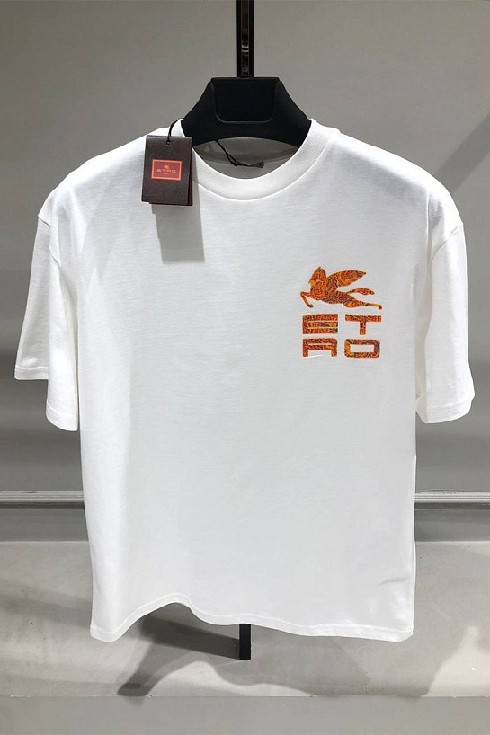 Мужская белая футболка Etro Pegasus logo