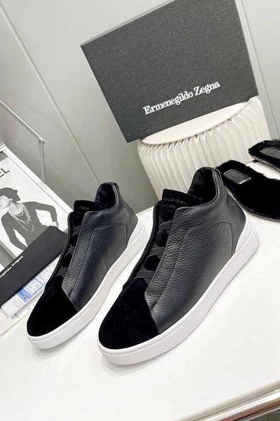 Кроссовки с мехом Ermenegildo Zegna Triple Stitch - Black