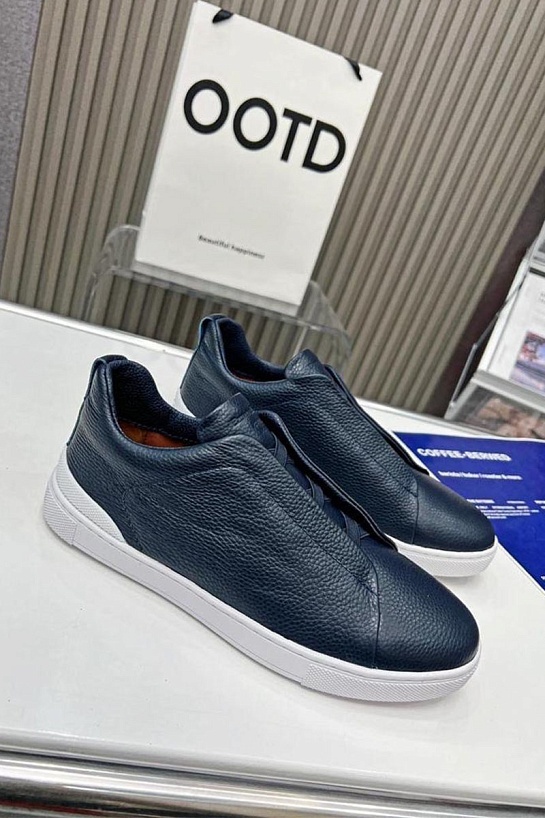 Синие кожаные кроссовки Ermenegildo Zegna