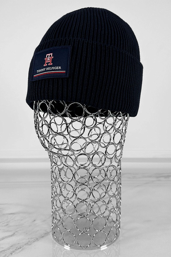 Мужская тёмно-синяя шапка Tommy Hilfiger logo-patch